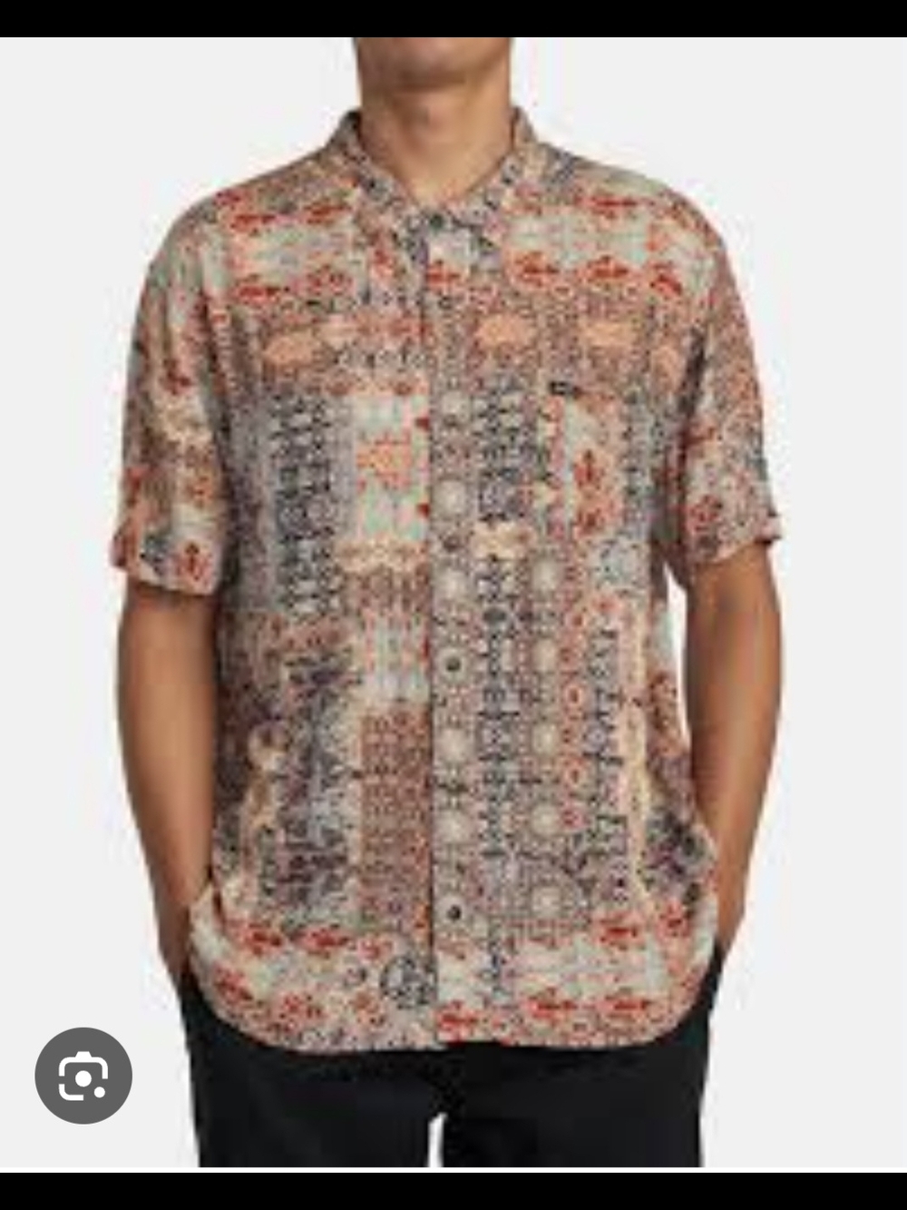 RVCA Men's Short-Sleeve Button-Down Shirt in Beige Multi-Print